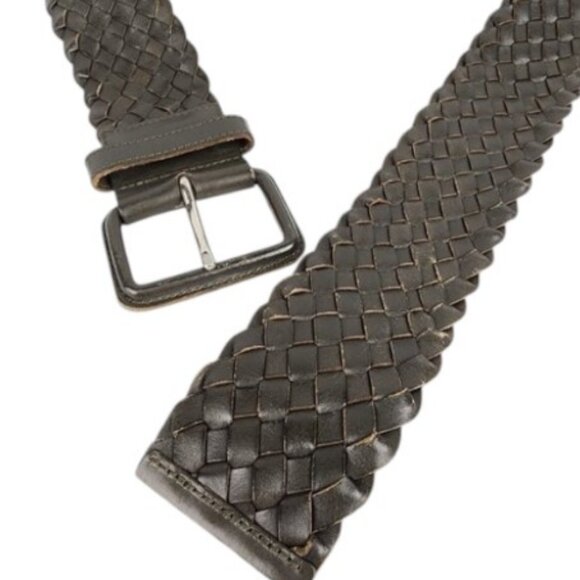 Club Monaco olive green leather wide woven belt - Picture 3 of 7